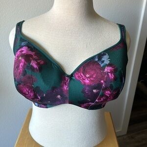 Cacique bra green pink floral size 42 I reinforced support